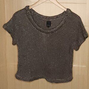 Ella Moss Black Silver Cropped Short Sleeve Sweater Small